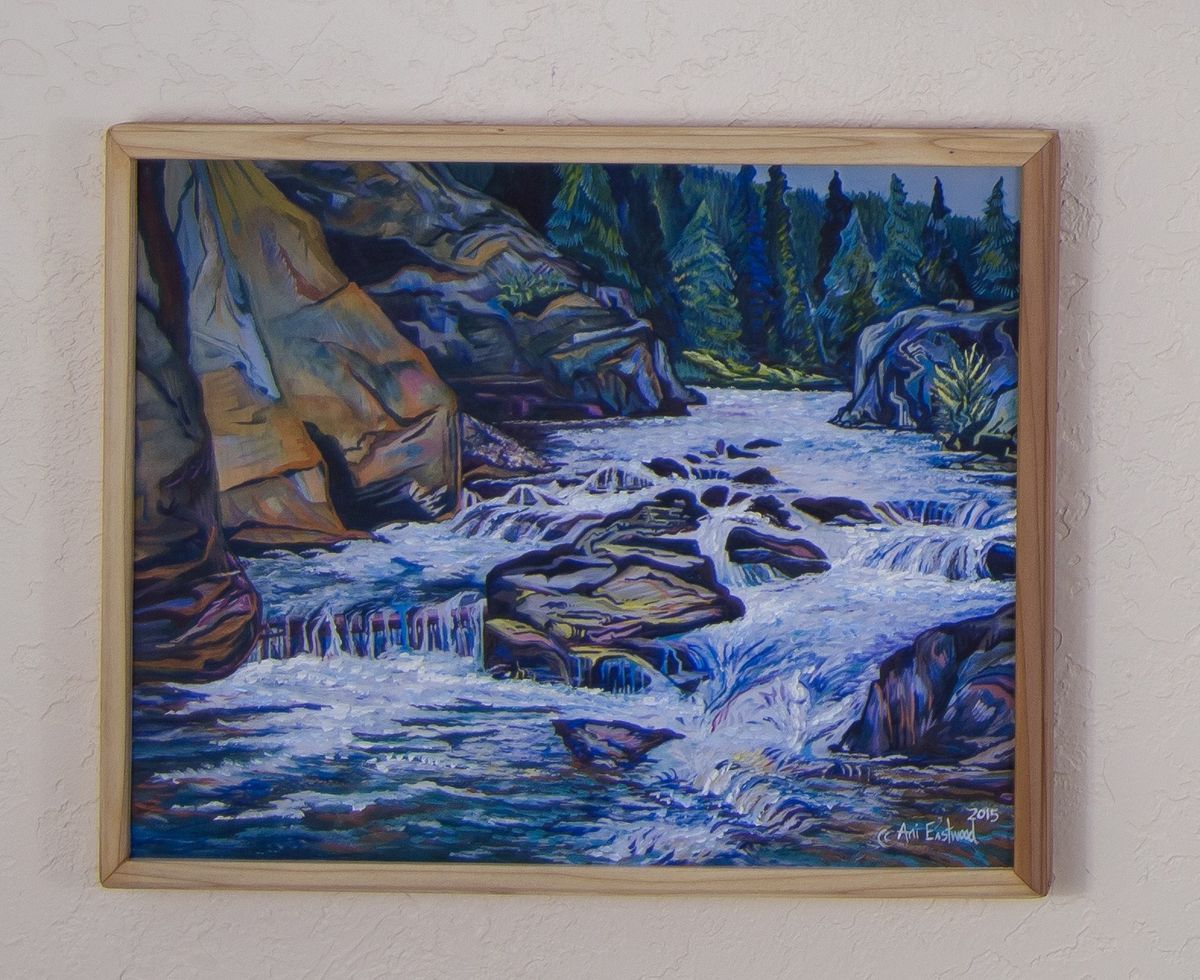 Example of Dagger Falls , Embellished Giclee Print with Redwood frame $350
