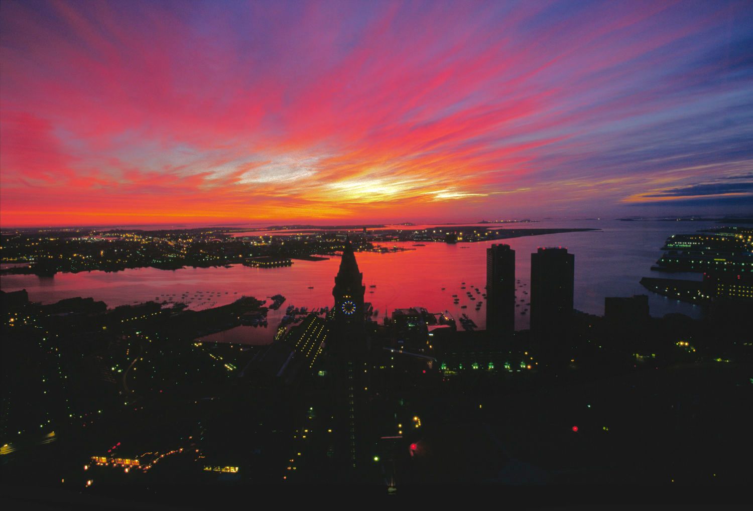 Sunrise over Boston and Logan Airport