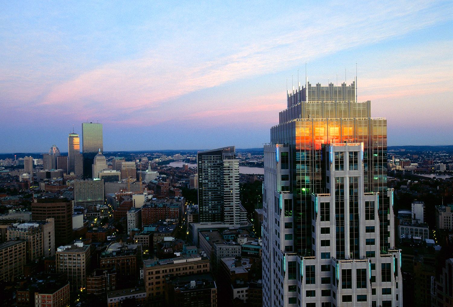 Aerial view of Boston sunrise