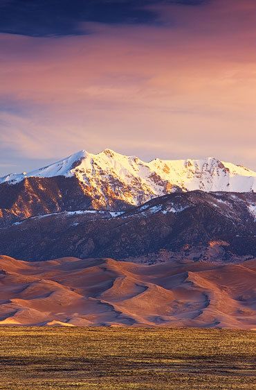 Great Sand Dunes National Park and Preserve, Colorado Dunes and Cleveland Peak in Morning Light