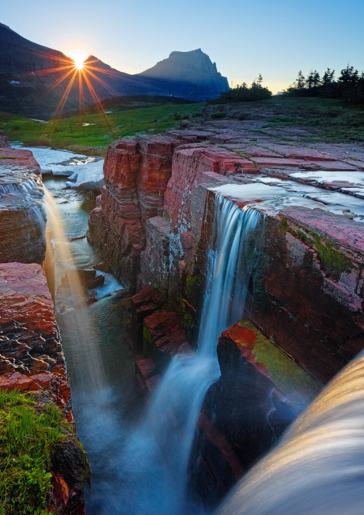 Glacier National Park, Montana Daybreak, Triple Falls