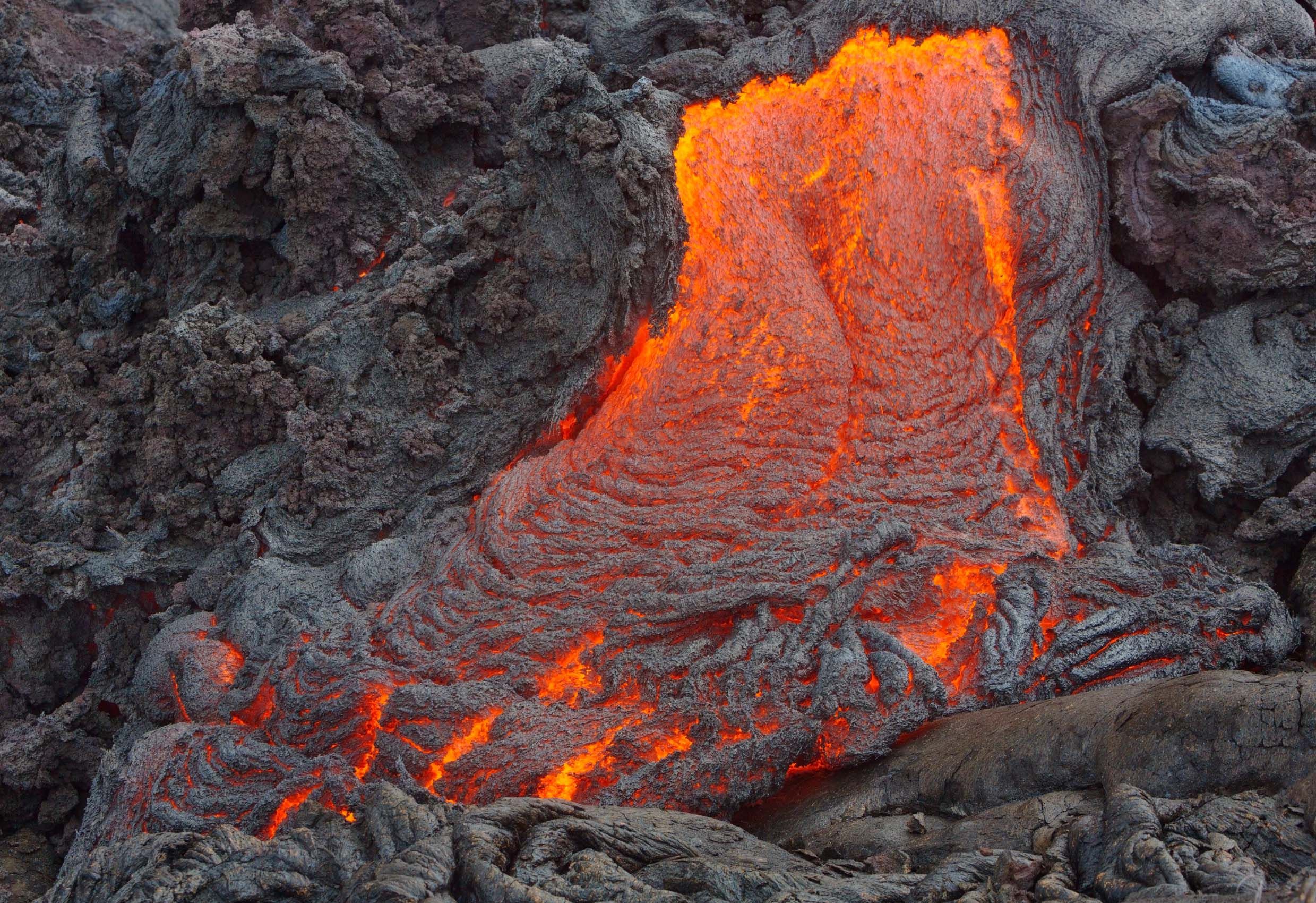 East Rift Zone Surface Flow, below Pu'u O'o vent, Hawai'i Glowing Gargoyles