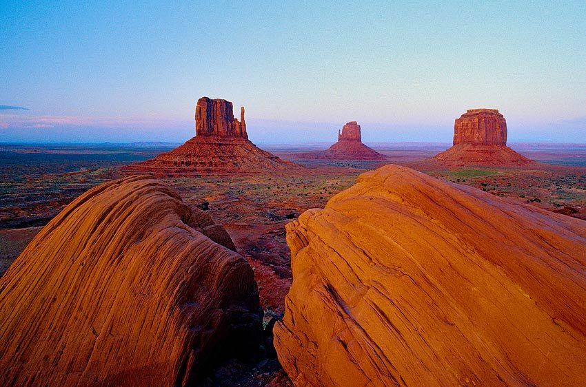 Monument Valley National Monument, Navajo tribal land, Utah/Arizona. Scanned form Kodak E100VS film. Evening, Monument Valley
