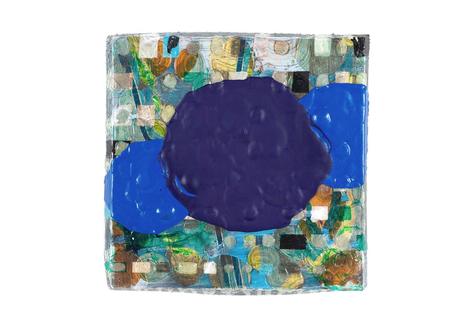 mixed media on birch wood panel 13 x 13 in. Systematization with Blue Matter 6.18.1