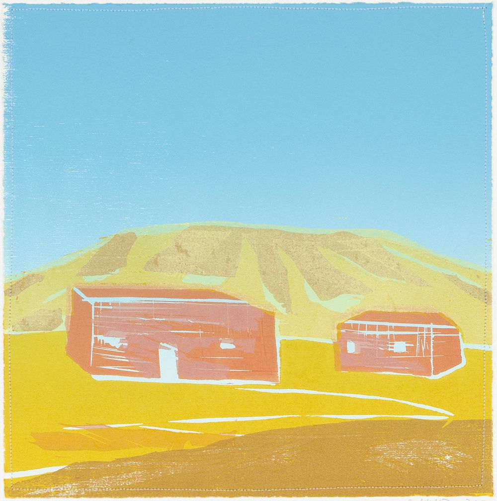 * NEW RELEASE: $350 (Unframed), FREE SHIPPING  * Adobe Buildings - Woodcut and thread on paper - Edition of 12, 16 x 15" - 2025 Adobe Buildings.jpg