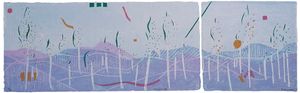 Vermont Hills - Woodcut and stencils on paper, Edition of 10,  8.5 x 28", 2001 Vermont Hills