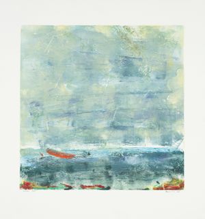 Orange Boat - Monotype on paper, 23 x 22", 2021 Orange Boat