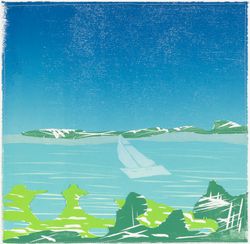 Morning Sail - Woodcut and thread on paper - Edition of 10, 16 x 15". 2025 Morning Sail.jpg