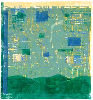 Green Hills - Woodcut on paper,  Edition of 5 - 19 x 20", 2003 Green Hills