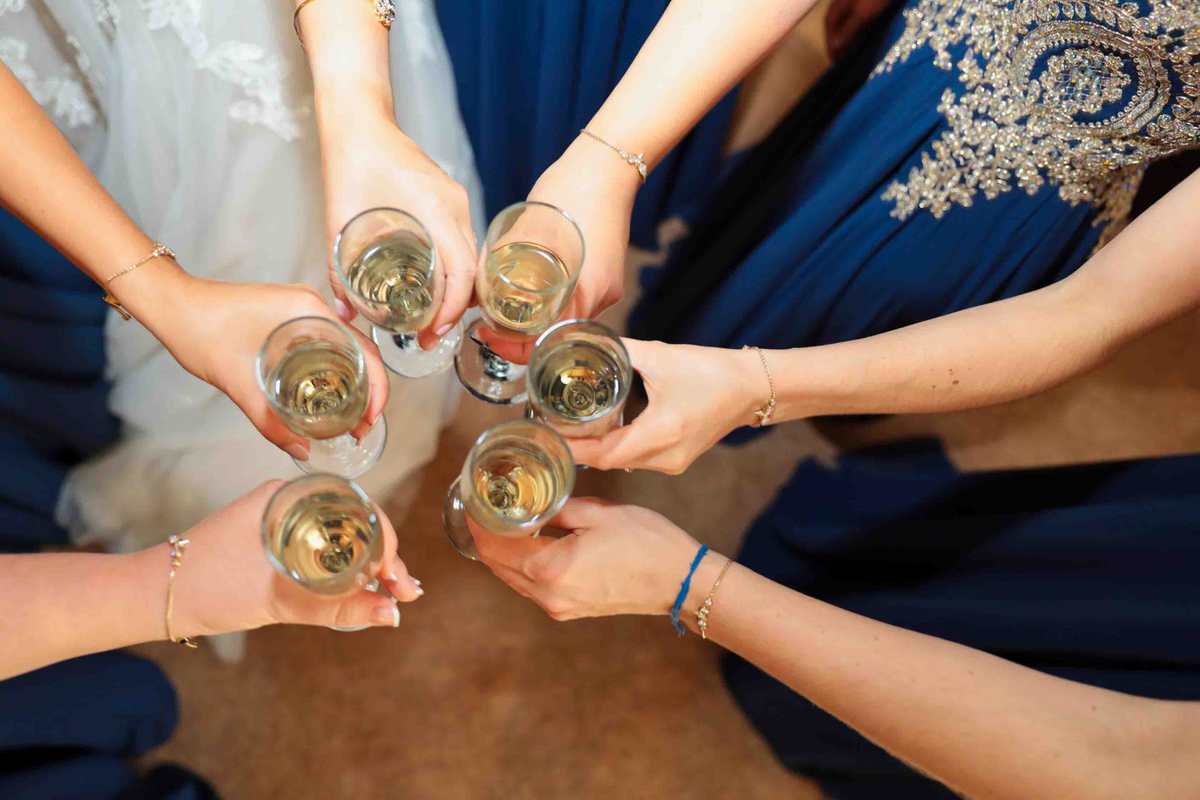 A toast to the bride Bridesmaids and champagne
