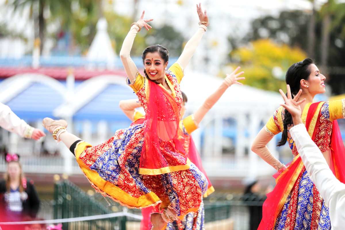 Disney puts on Indian Dance show. Classical Indian Dancers at Disneyland