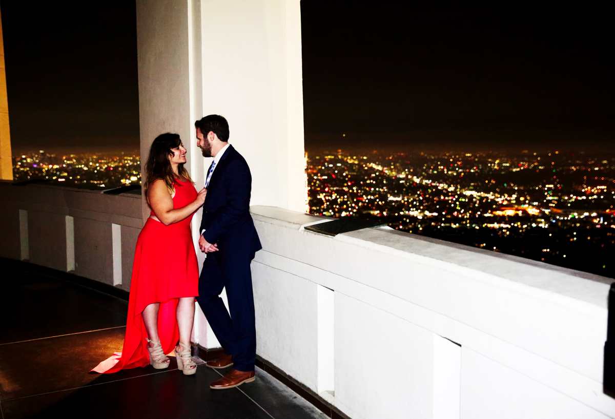 Engagement shoot under the stars Griffith Park Observatory Engagement shoot overlooking LA