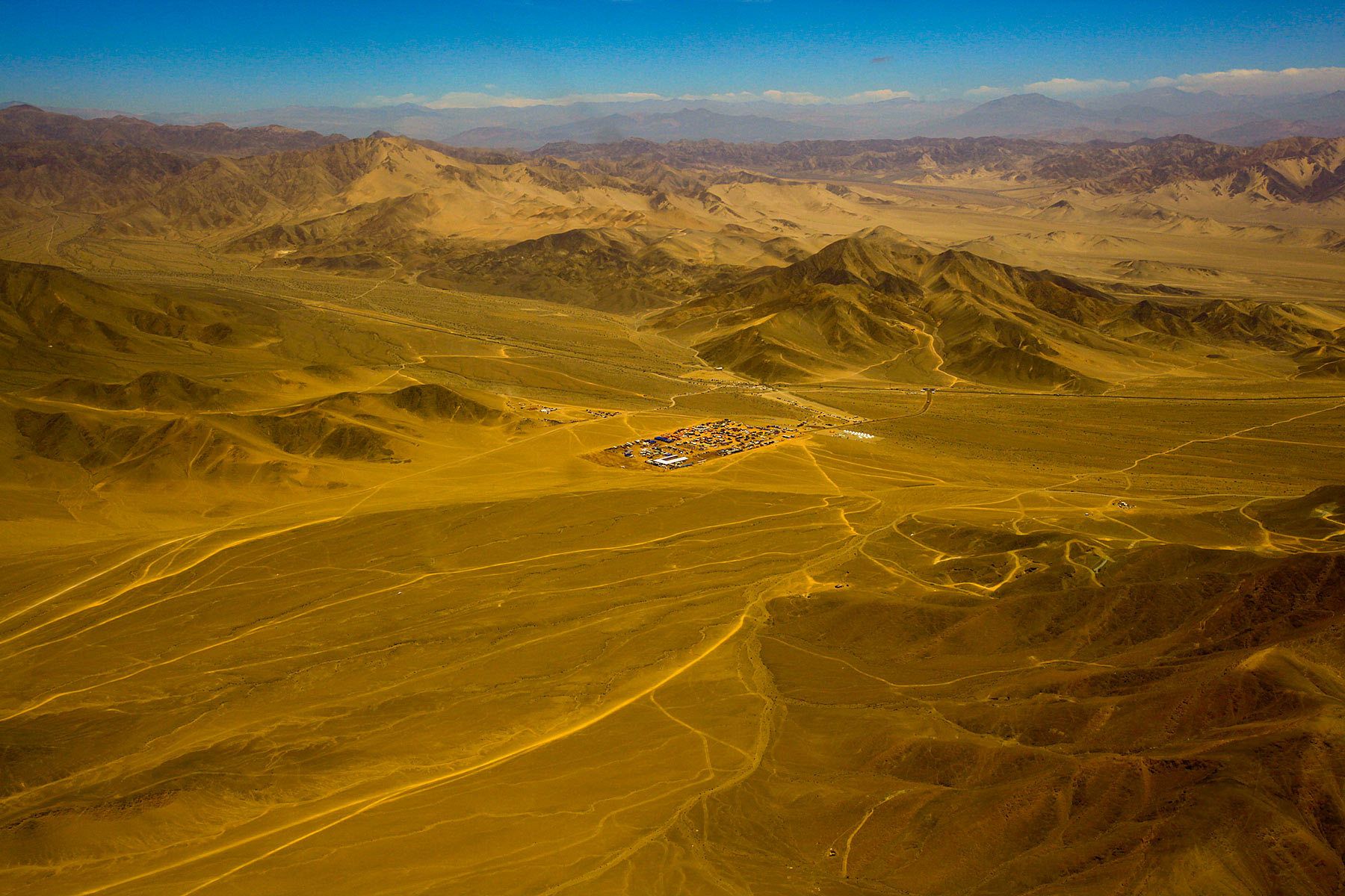 Atacama Base CampBivouac area from helicopter during the Dakar Rally in Chile and Argentina. Near Copiapo, Chile center of the Atacama Desert. Dryest desert on earth. Old Incan copper mines could be seen from the air.