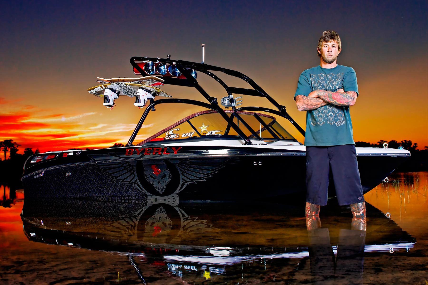 Scott ByerlyWakeboarding/Wakeskating Inventor, Icon, LegendStanding with his signature series MasterCraft boatCover of 2009 Boat Buyers GuideTransworld Wakeboarding Magazine