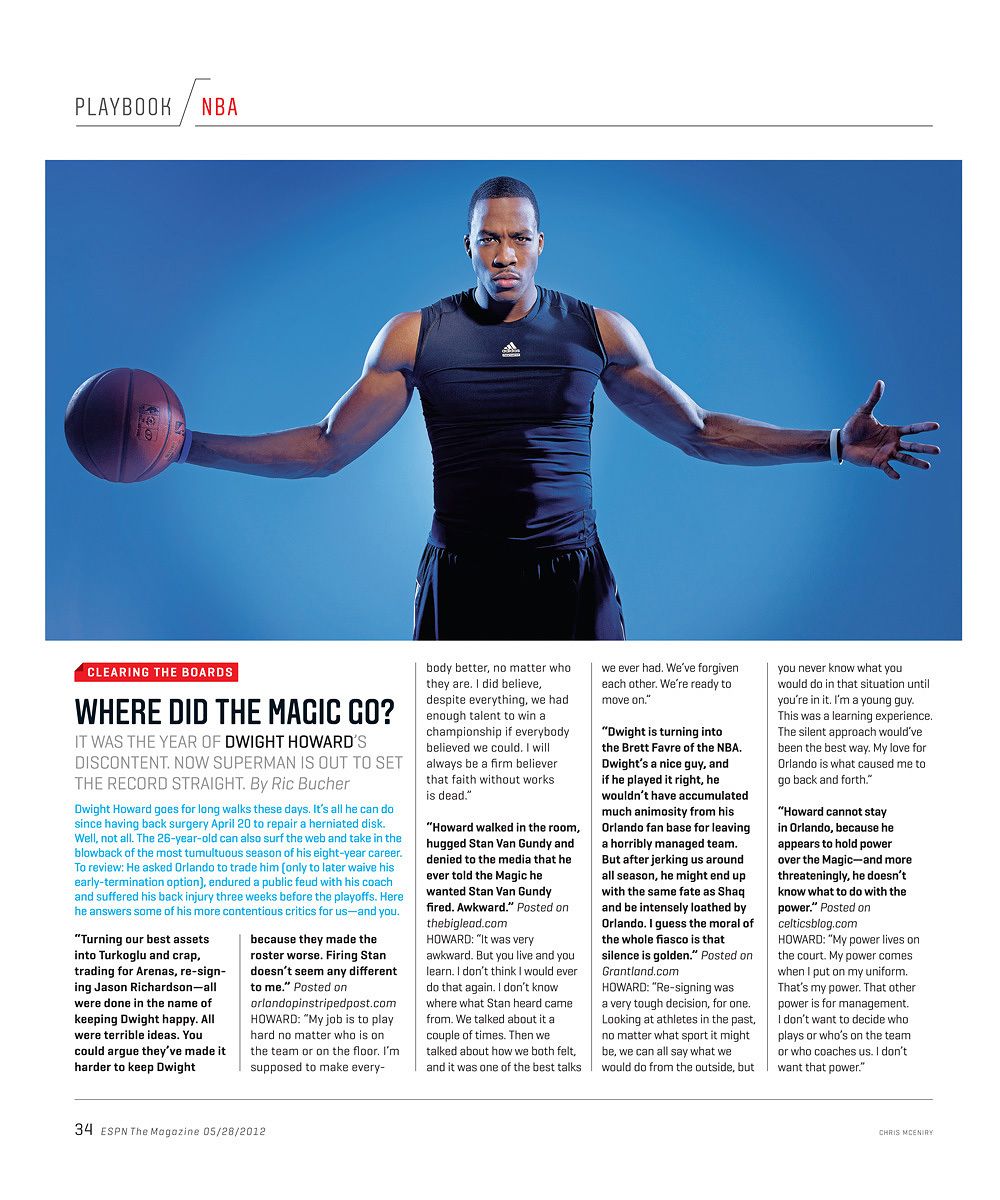 Dwight HowardNBA All Star Orlando Magic"Where did the Magic Go?"ESPN the Mag May 2012