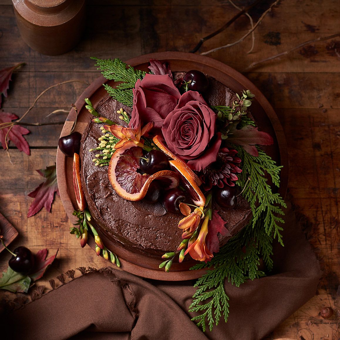 Chocolate Cake with Seasonal Fruit - Editorial Food Photography