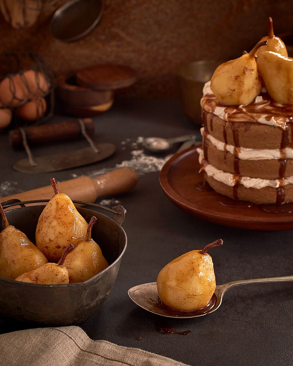 Cinnamon Pear Cake with Caramel - Editorial Food Photography 
