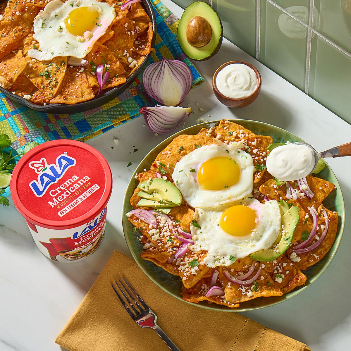 Chilaquiles with Lala Crema Mexicana - Food Advertising Photography
