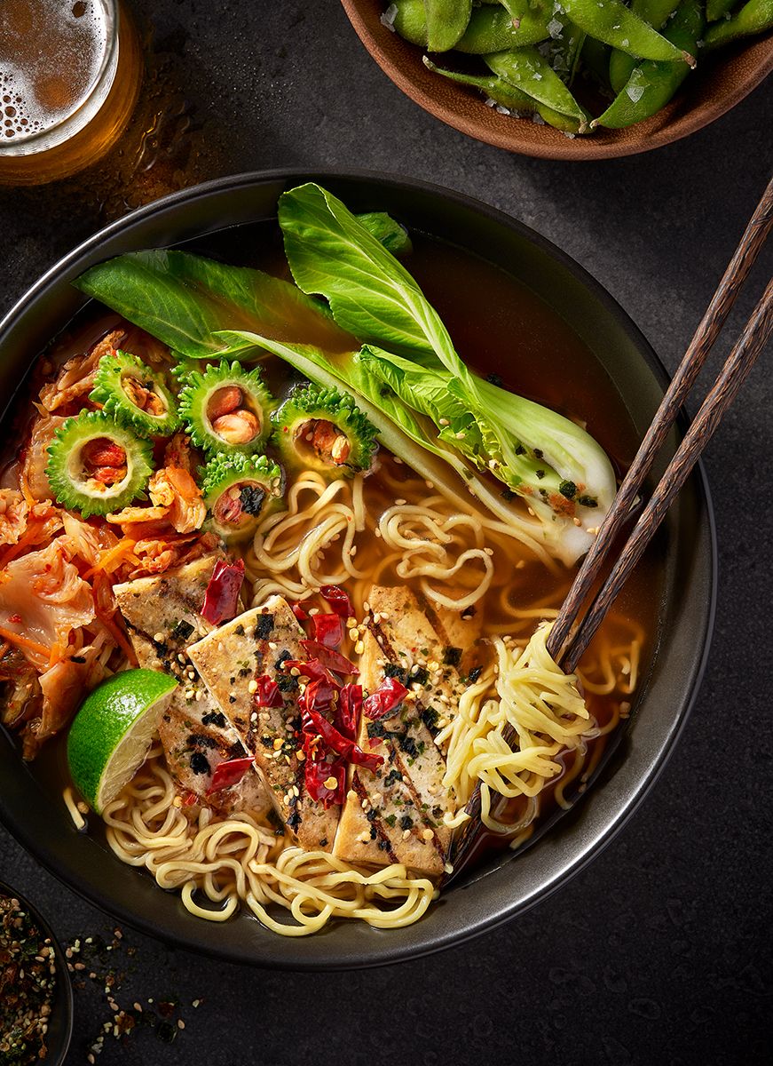 Commercial food photography of a bowl of ramen noodles by Dallas photographer Rusty Bradford. Ramen Noodles - Commercial Food Photography.