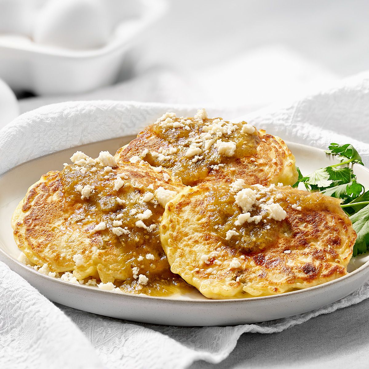 Mexican Style Pancakes with Green Salsa - Food Photography