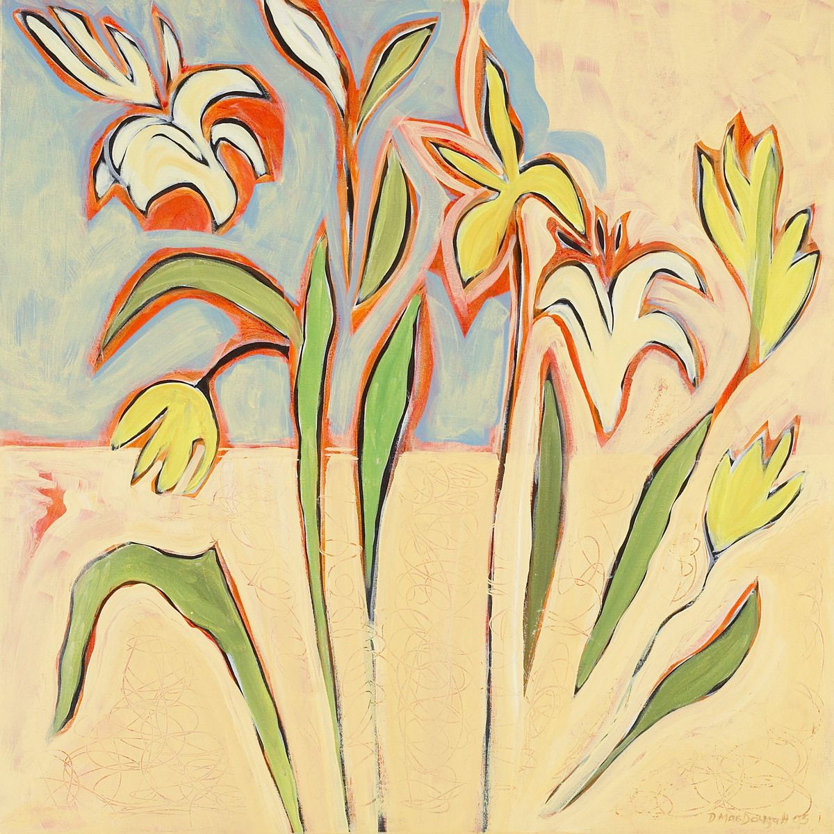 24"X24"ACRYLIC, CANVAS LILIES IN A WINDOWWINDOW FLOWERS