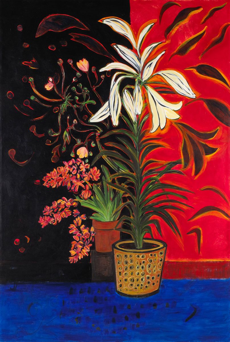 80"X54"ACRYLIC, CANVAS DANCING LILIES