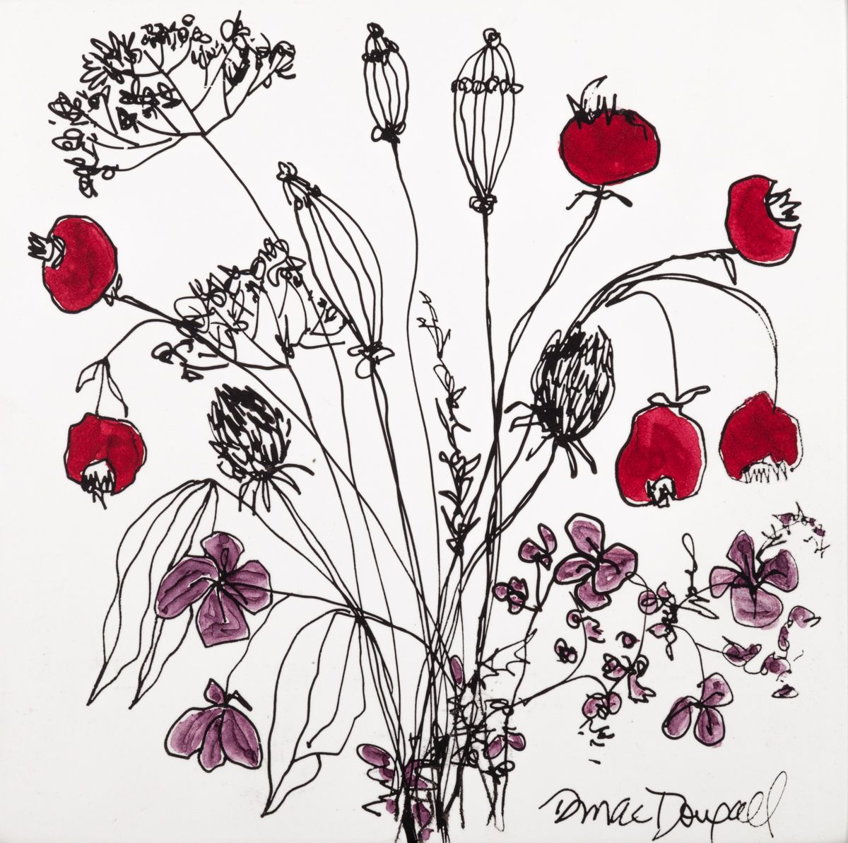 6"X6"INK, LACQUER, PANEL RED BUTTONS