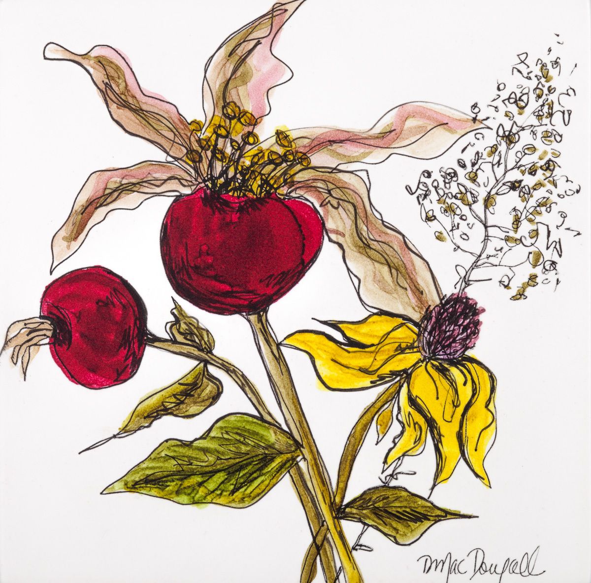 6"X6"INK, LACQUER, PANEL ROSEHIPS