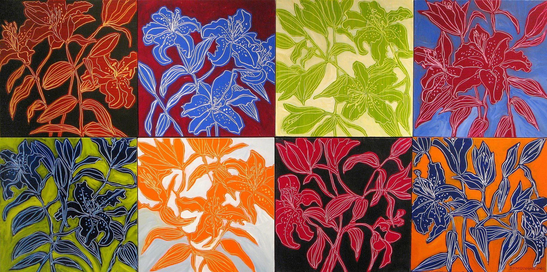 32"X64"ACRYLIC, 8 CANVASES (ATTACHED) LILIES DETAIL 2