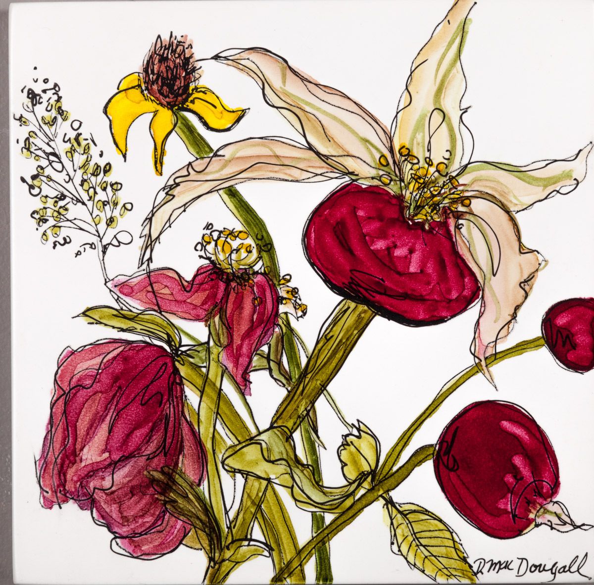 6"X6"INK, LACQUER, PANEL ROSEHIPS