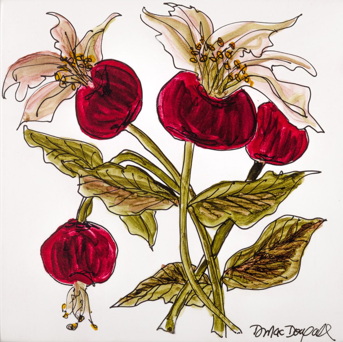 6"X6"INK, LACQUER, PANEL ROSEHIPS