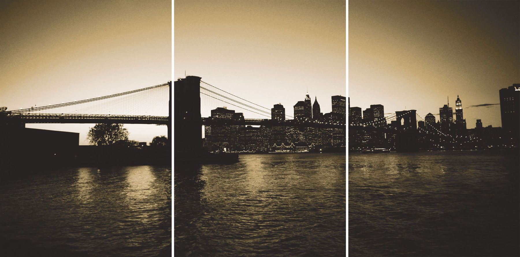 Sepia New York by Night (Triptych)