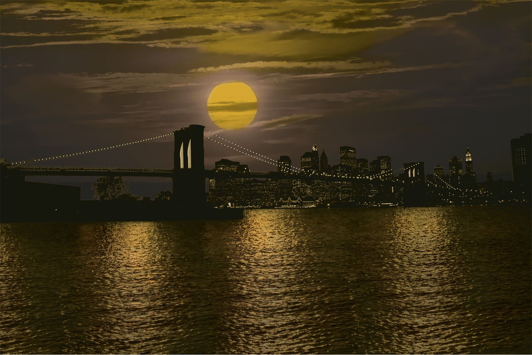 Brooklyn Bridge with Gold Water 
