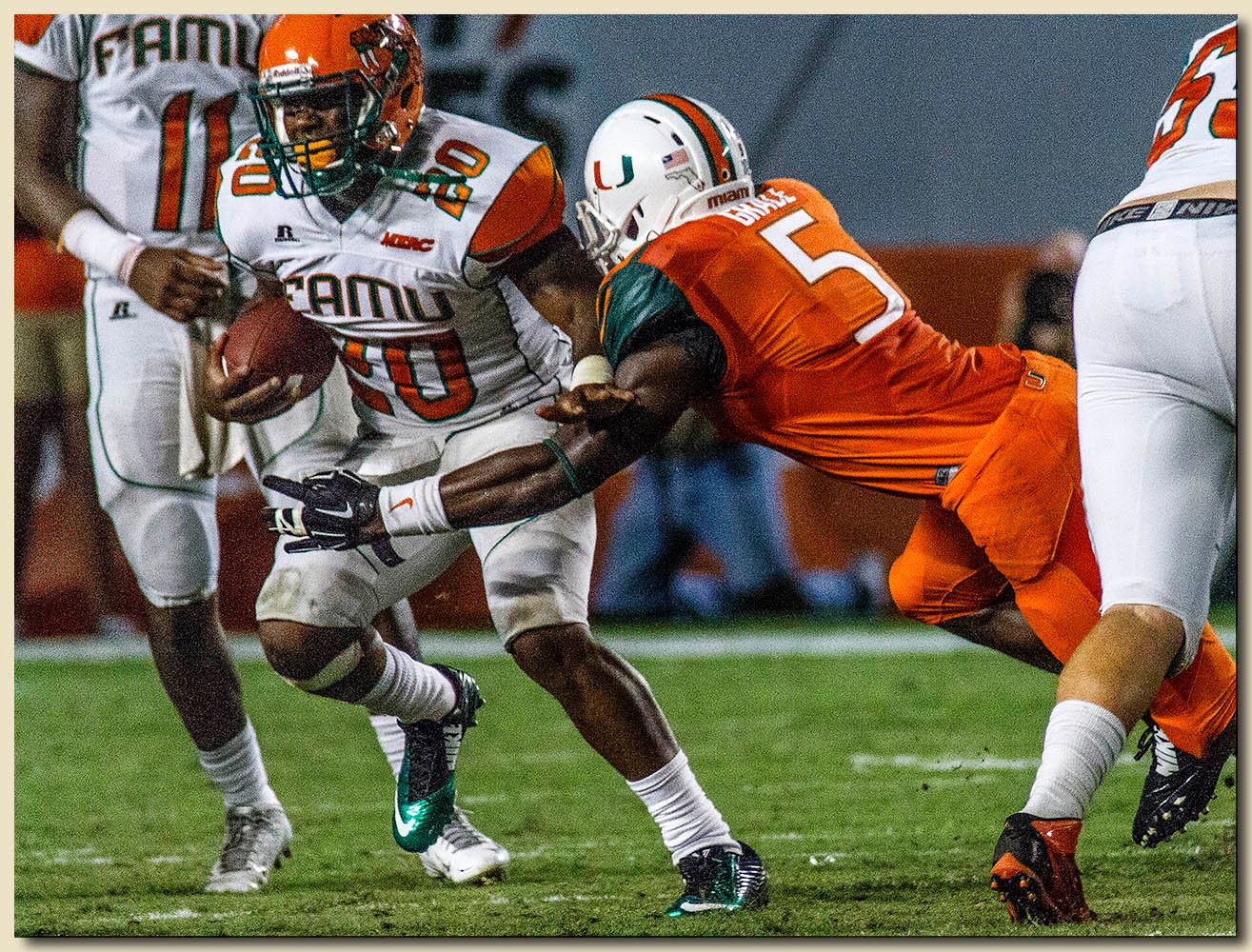 Miami Hurricanes vs Florida A&M Rattlers at Sun Life Stadium  09-06-2014 Jermaine Grace (5) Tackler