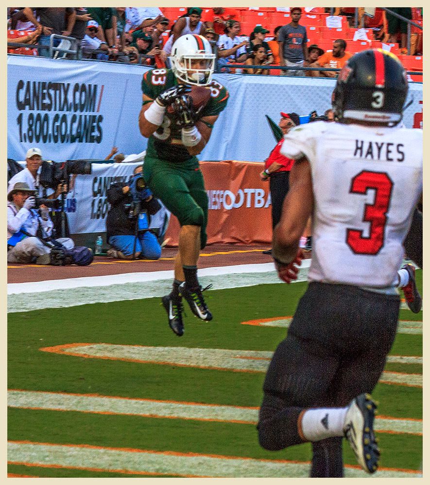 Miami Hurricanes vs Arkansas State Red Wolves at Sun Life Stadium  09-13-2014 Touchdown Braxton Barrios (83) II