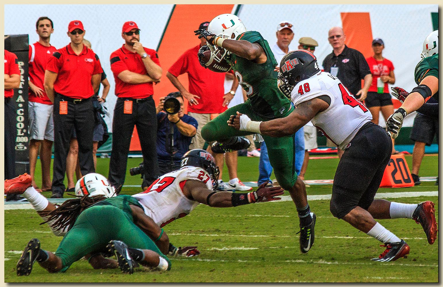 Miami Hurricanes vs Arkansas State Red Wolves at Sun Life Stadium  09-13-2014 Duke Johnson (8) Ball Carrier I