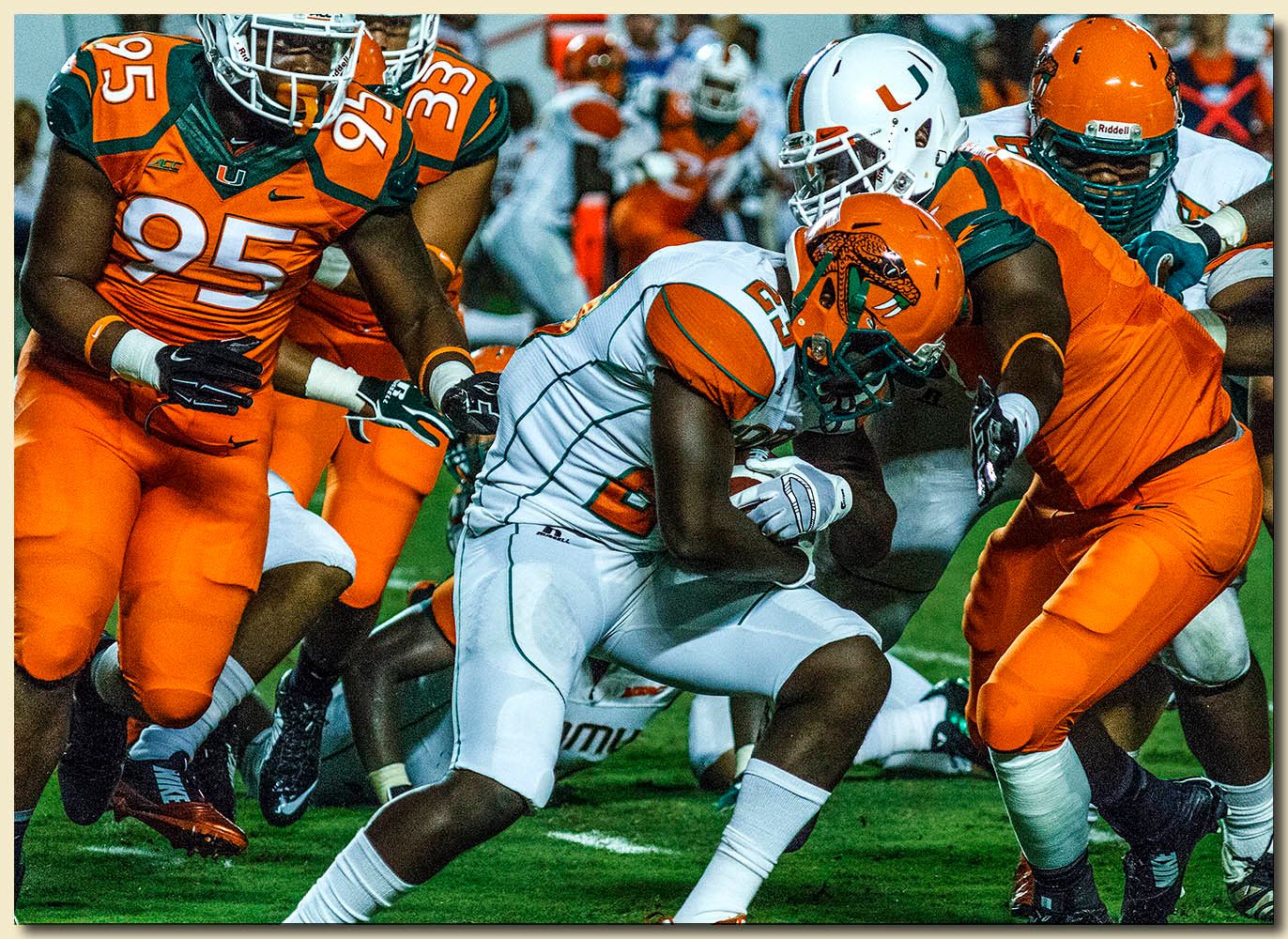 Miami Hurricanes vs Florida A&M Rattlers at Sun Life Stadium  09-06-2014 Darrion Owens (58) Tackler