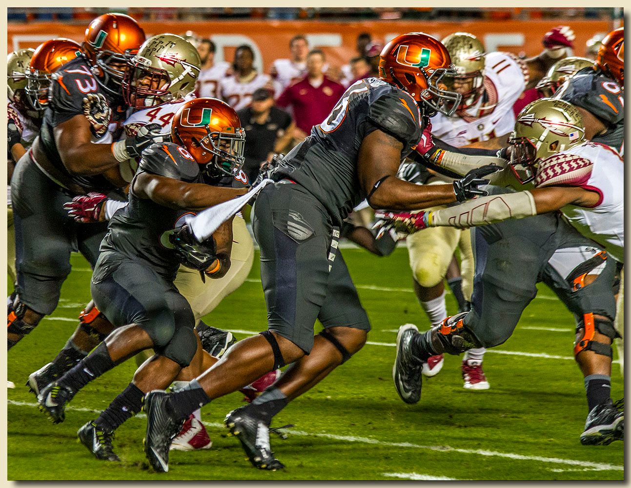 Miami Hurricanes vs Florida State Seminoles at Sun Life Stadium  11-15-2014 Duke Johnson (8) Ball Carrier