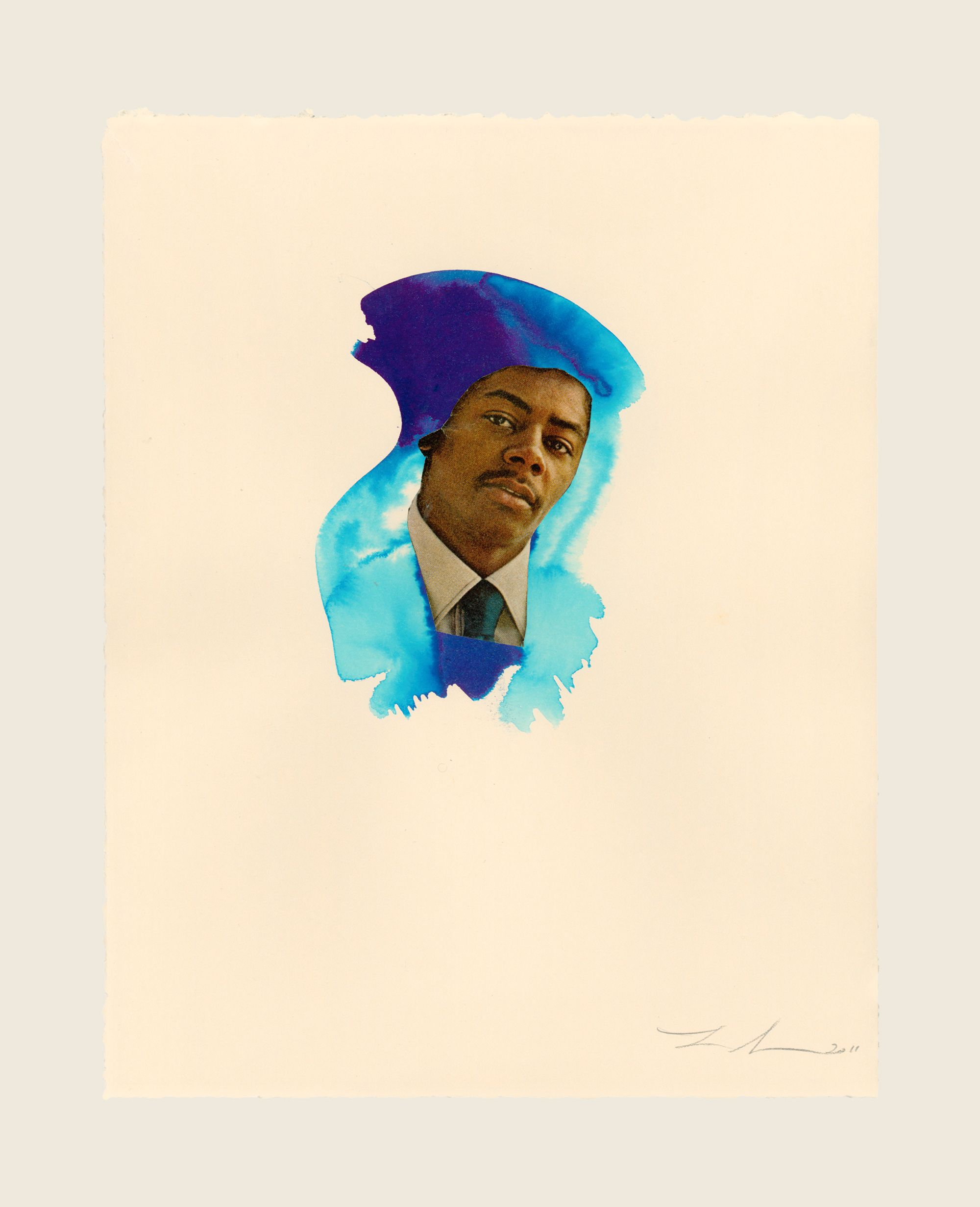 Collage and ink on paper - 10 7/8 x 8 1/2 in (27.6 cm x 21.6 cm) Man in Blue, 2011