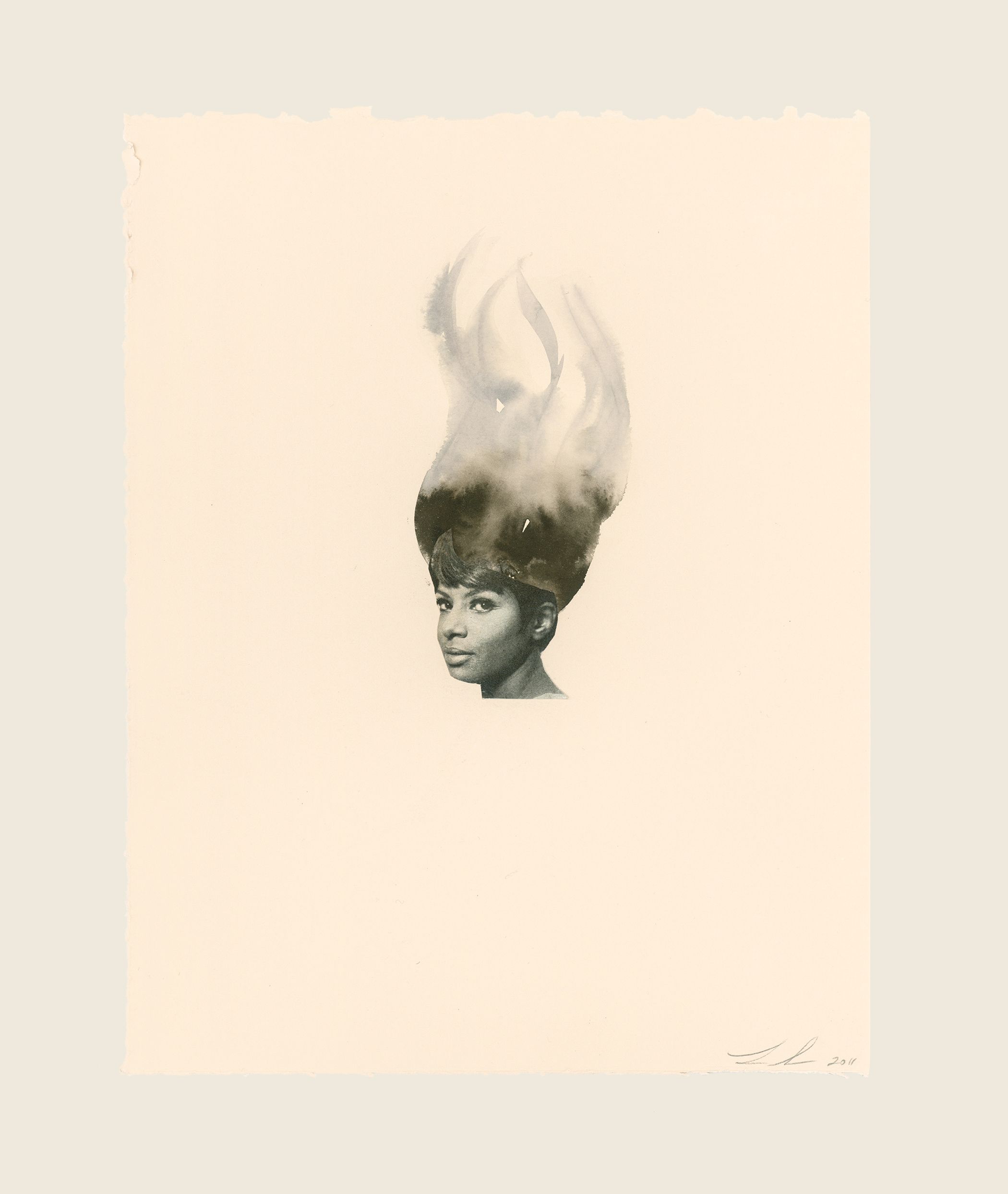 Collage and ink on paper - 11 x 8 1/2 in (28 x 21.6 cm) Smoke, 2011