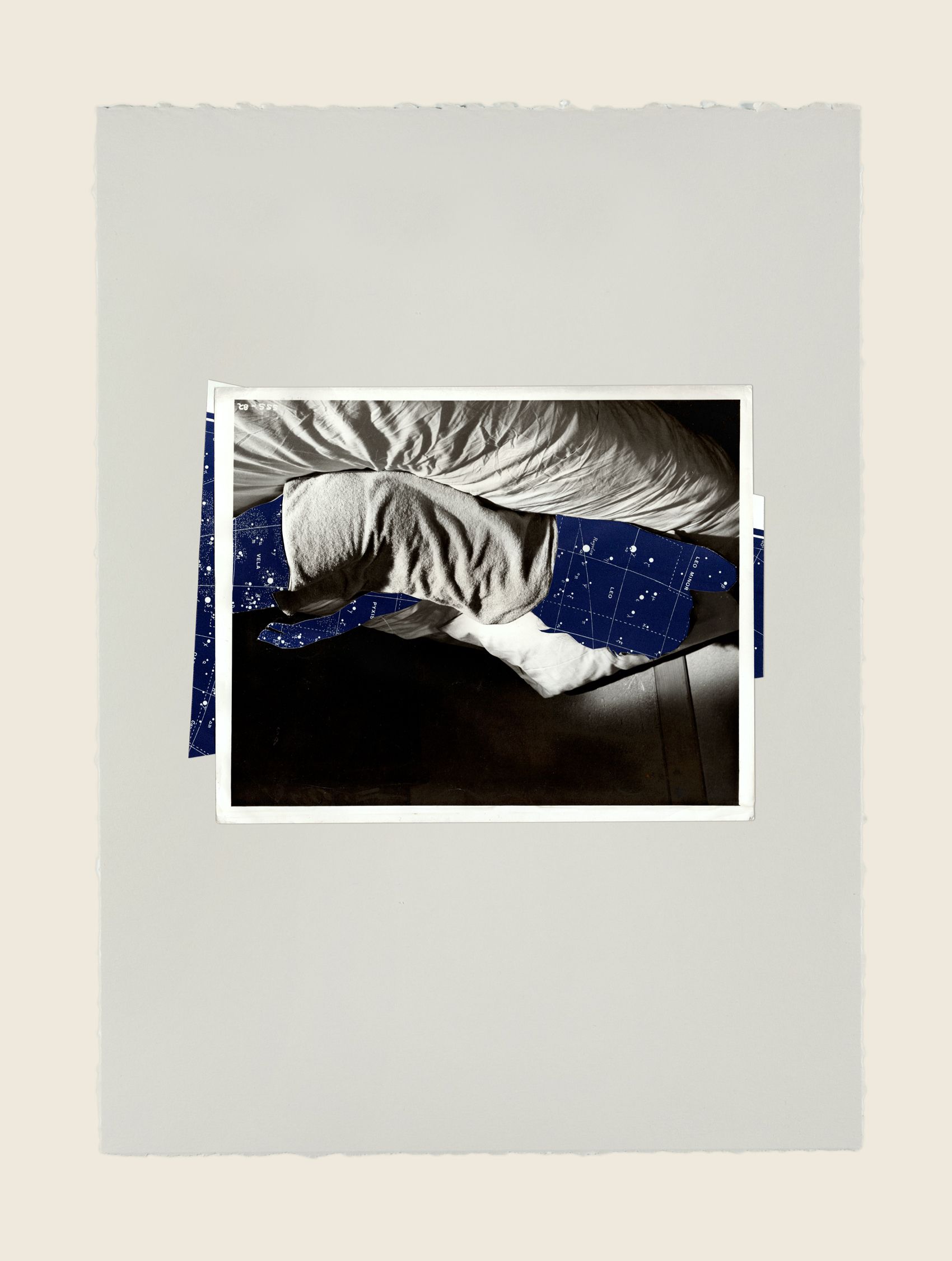 Found photograph and collage on paper - 17 1/4 x 12 9/16 in (44 x 32 cm) Leo Dreaming, 2020