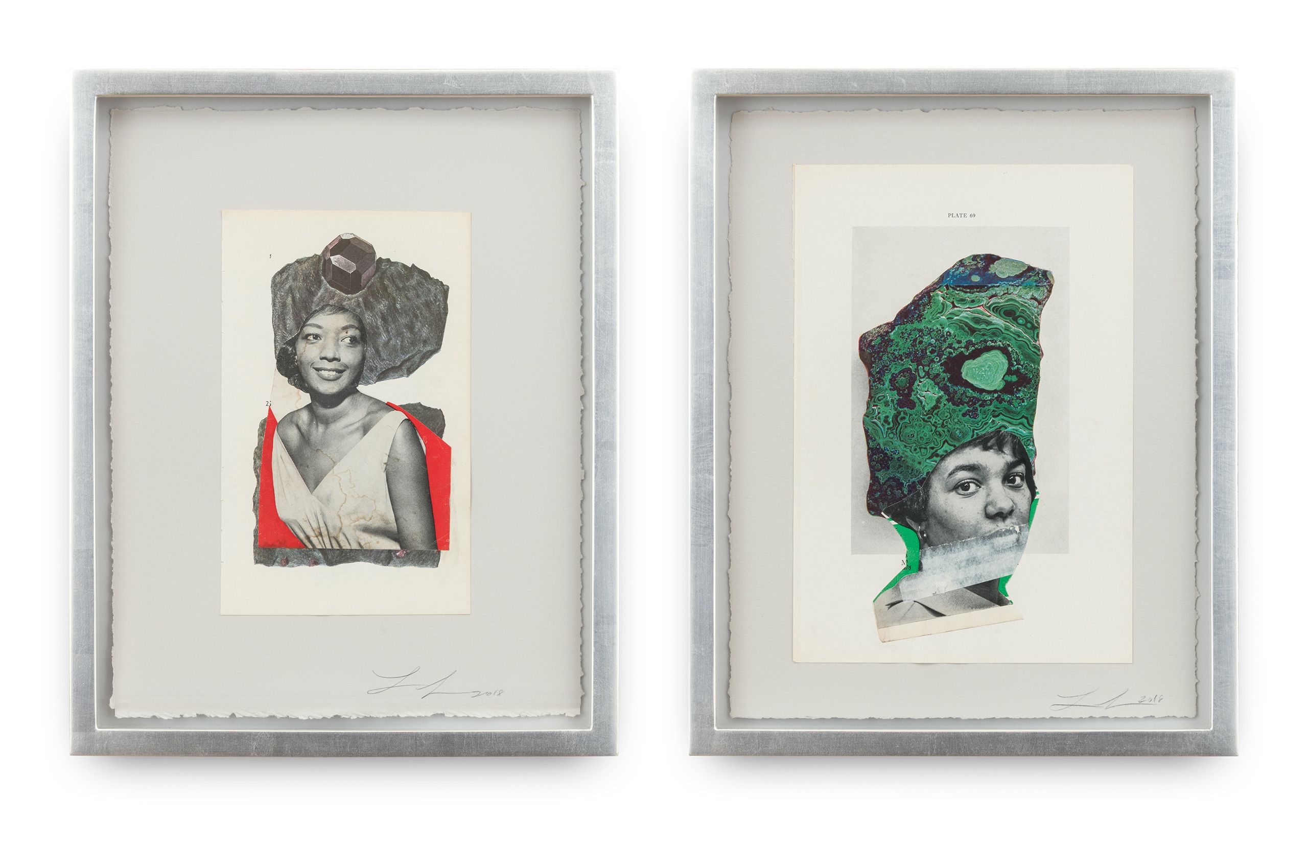 Collage on paper, 2 framed collages - Each framed: 12 1/2 x 10 x 1 1/2 in (31.75 x 25.4 x 3.8 cm) - Installation dimensions variable Natural History, 2018