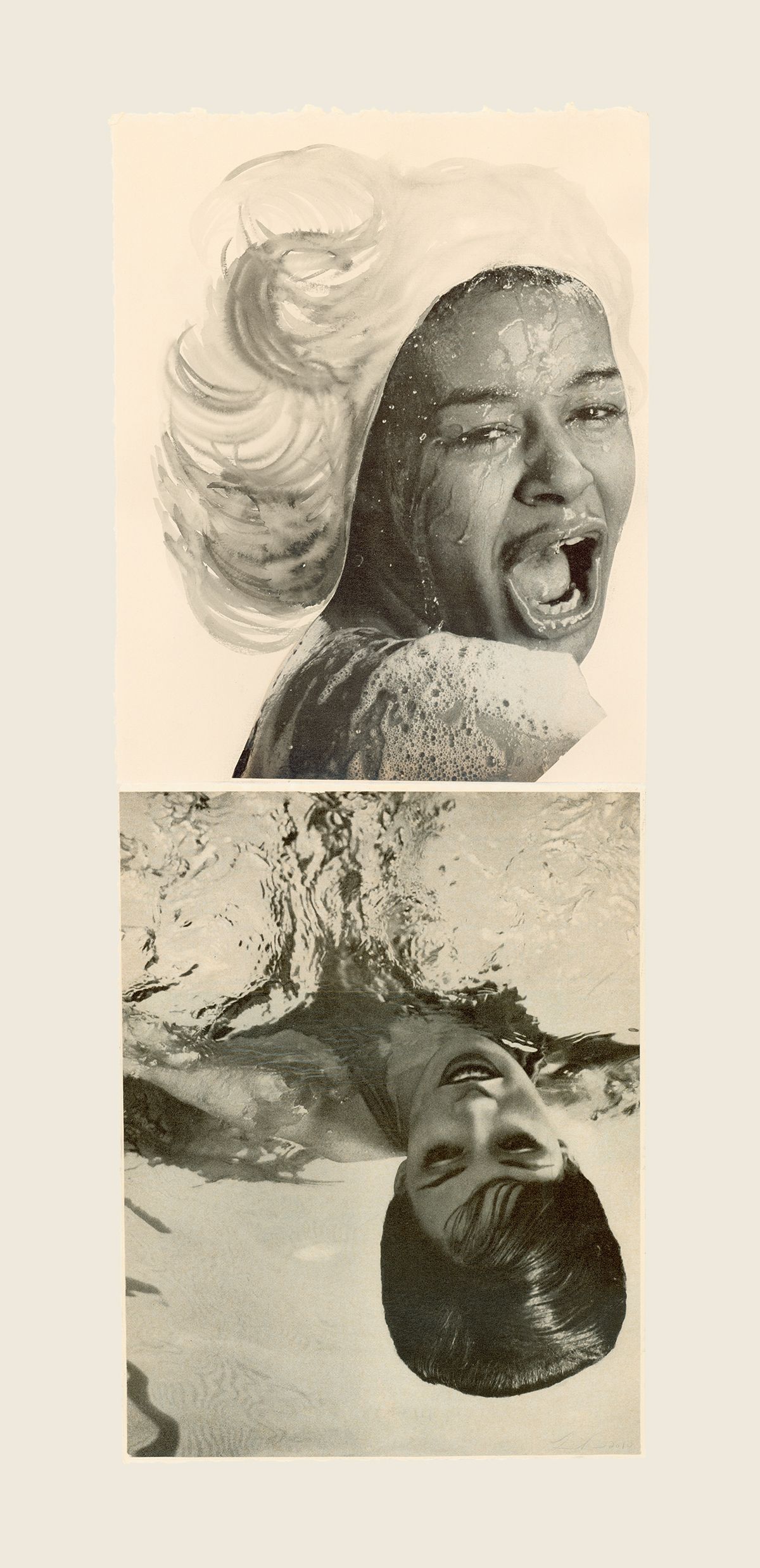 Collage and ink on paper - 22 x 8 3/4 in (55.9 x 22.2 cm) Ebony Water, 2010