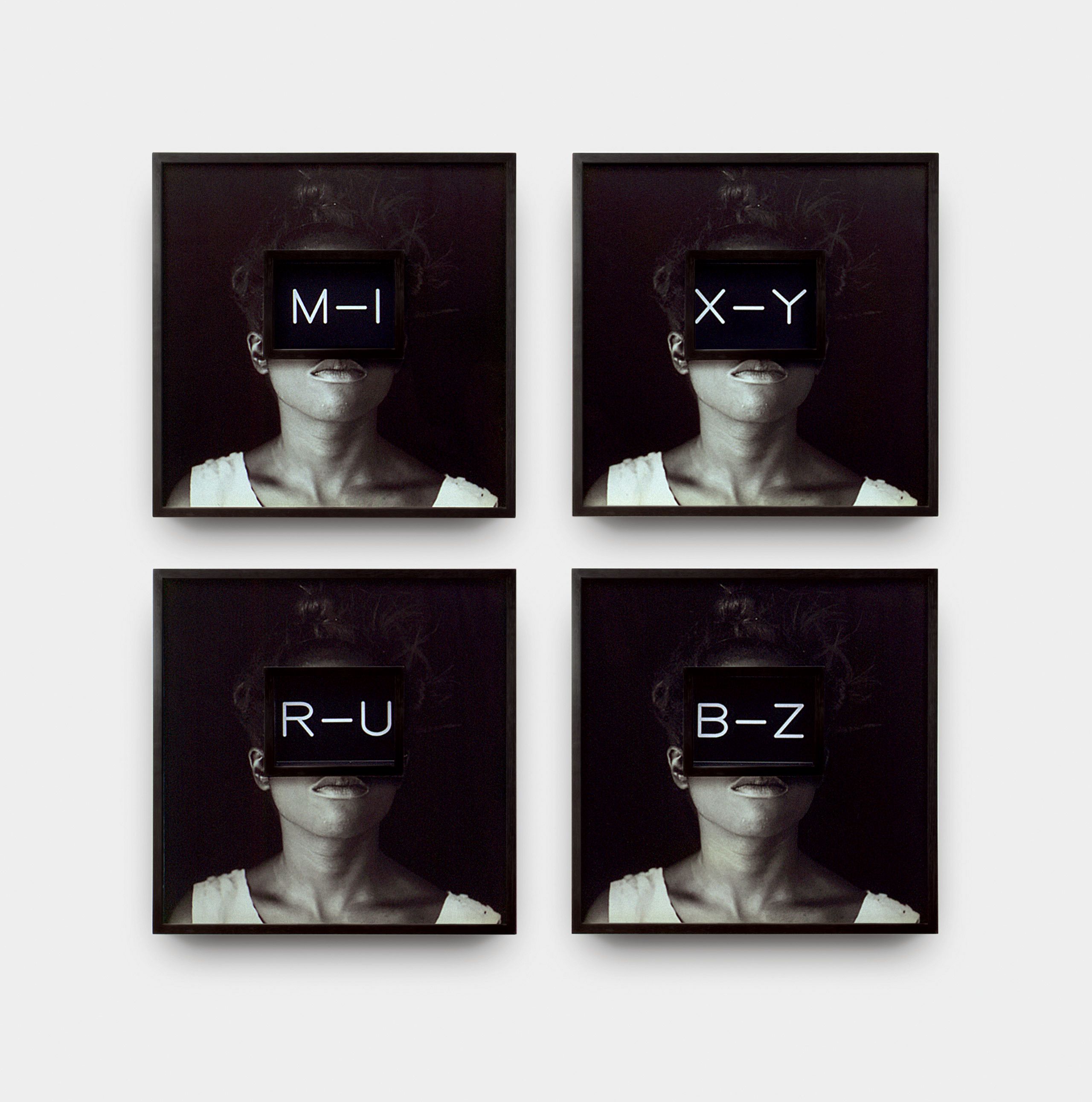 4 silver gelatin prints, 4 engraved plastic plaques - Overall: 40 x 40 in (101.6 x 101.6 cm) Proof Reading, 1989