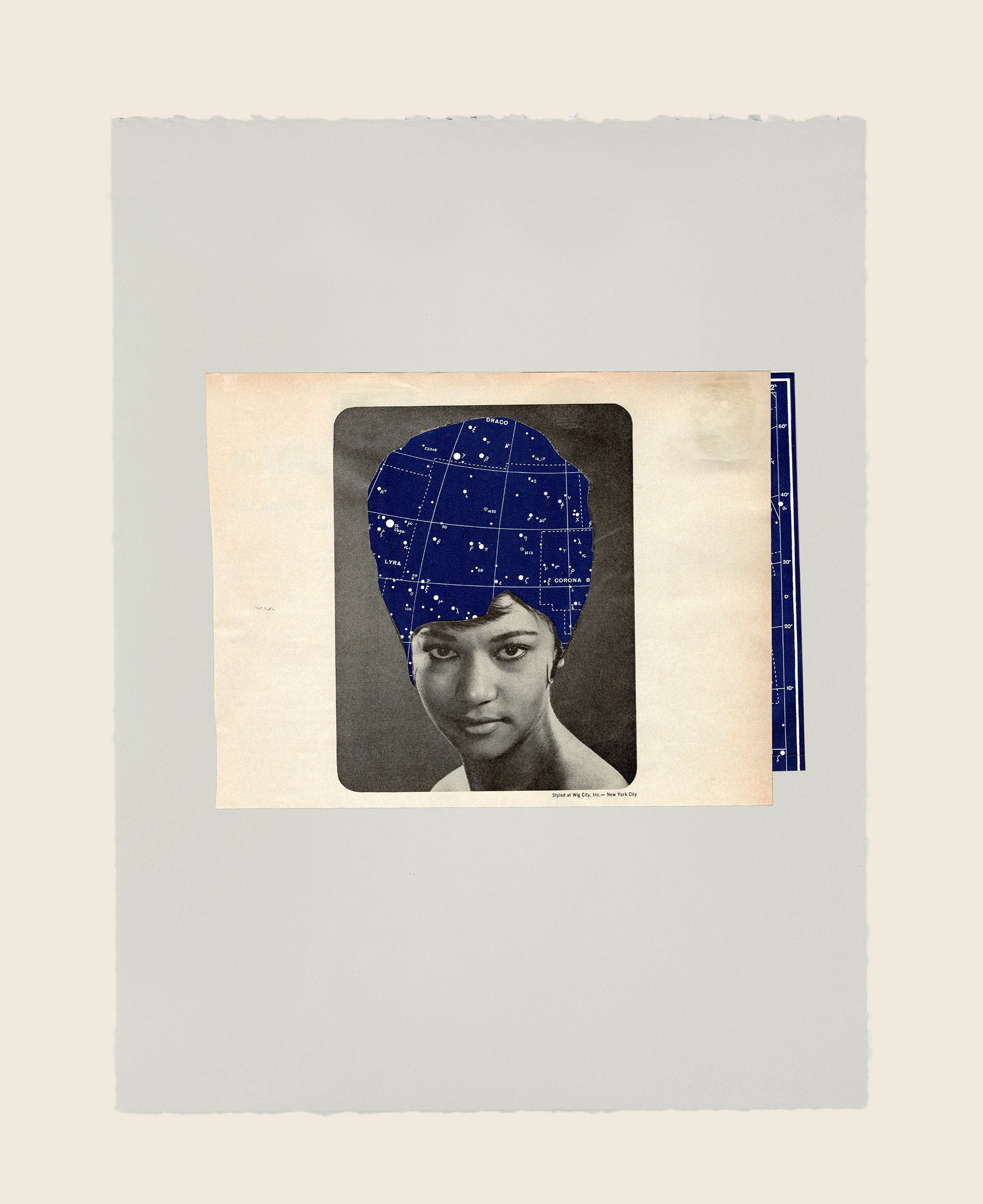 Collage on paper 17 15/16 x 13 11/16 in (45.6 x 34.8 cm) Lyra night sky styled in NYC, 2020