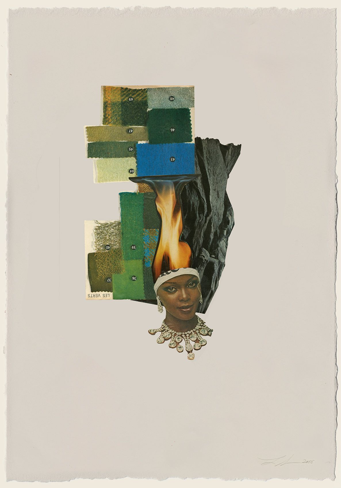 Collage and ink on paper -  31 x 24 x 1 5/8 in (78.6 x 61.1 x 4.1 cm) framed - Photo credit James Wang Riunite& Ice #17, 2015