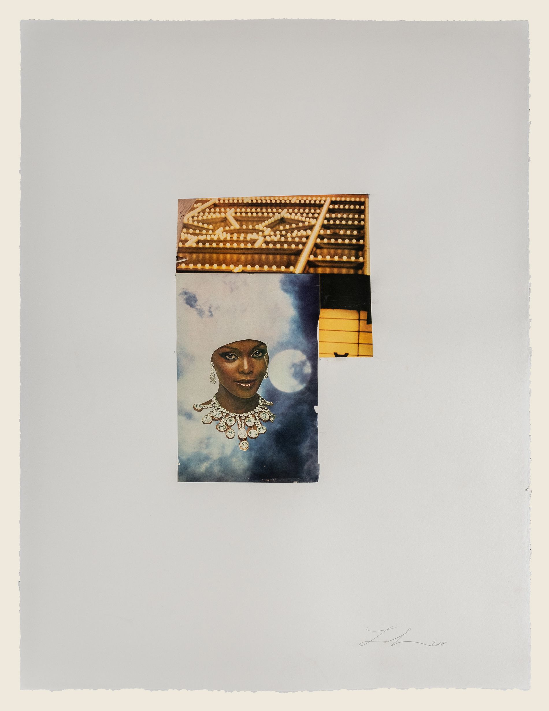 Collage and ink on paper - 31 x 24 x 1 5/8 in (78.6 x 61.1 x 4.1 cm) framed - Photo credit James Wang Riunite & Ice #27, 2018