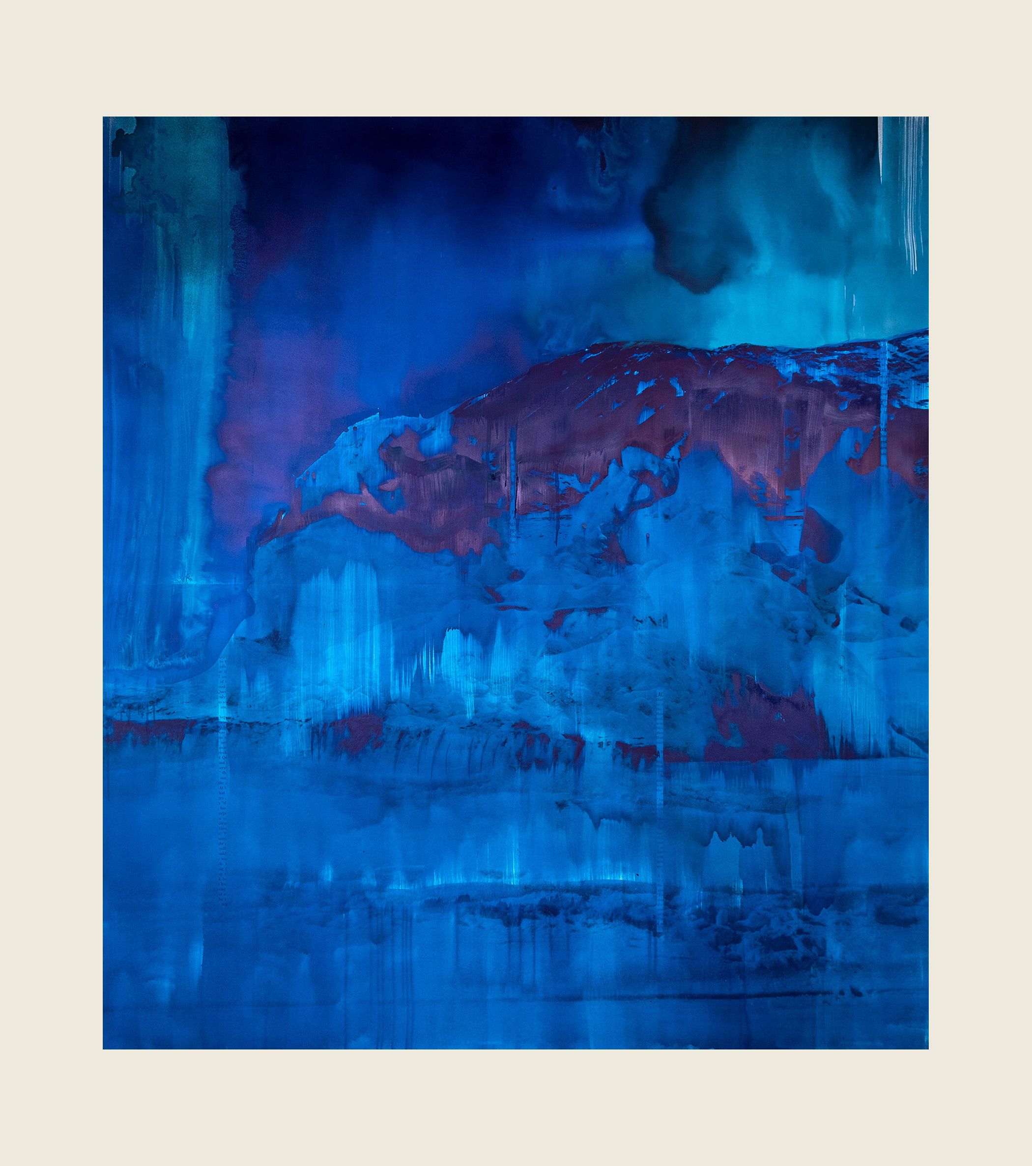 Ink and screenprint on gessoed fiberglass - 108 x 96 x 1 1/4 in (274.3 x 243.8 x 3.2 cm) Dwelling, 2019