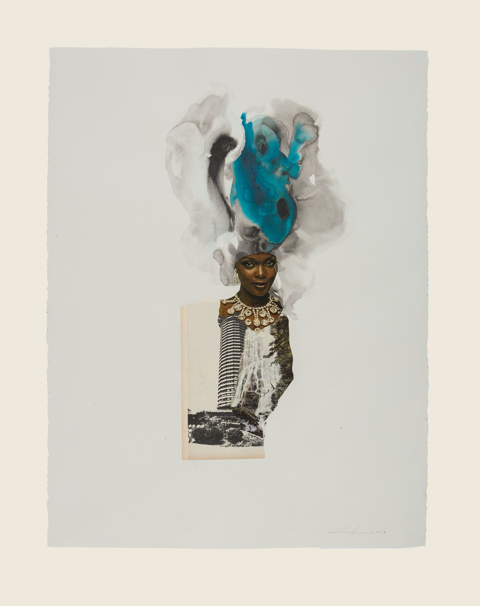 Collage and ink on paper - 31 x 24 x 1 5/8 in (78.6 x 61.1 x 4.1 cm) framed - Photo credit James Wang Riunite & Ice #22, 2018