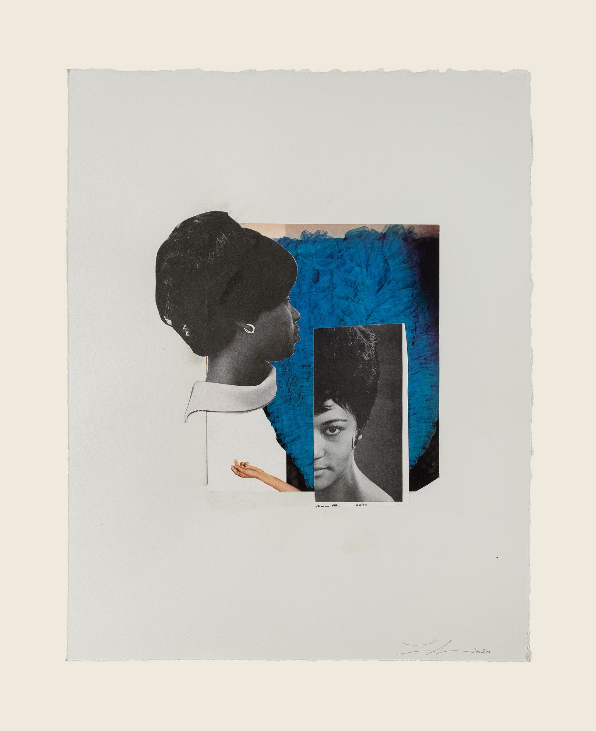 Collage on paper 18 1/2 x 14 5/8 in (47 x 37.1 cm) Listening, 2020